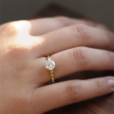 Yellow Gold Modern Slimmer Delicate Solitaire Diamond Ring jewelry windy city