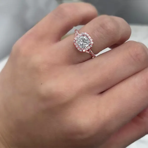 Rose Gold Cushion Cut Halo Engagement Ring jewelry store near me