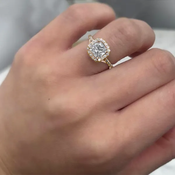Yellow Gold Cushion Cut Halo Engagement Ring jewelry store near me