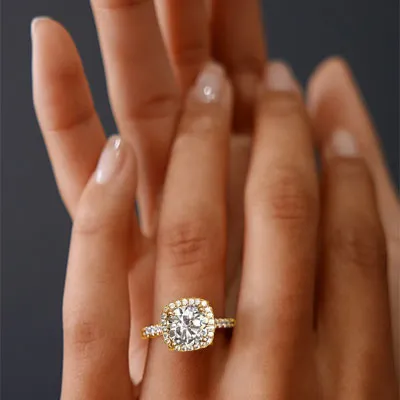 Yellow Gold Cushion Cut Halo Engagement Ring jewelry windy city