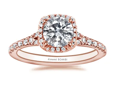 Rose Gold Cushion Cut Halo Engagement Ring