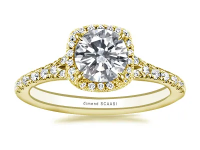 Yellow Gold Cushion Cut Halo Engagement Ring