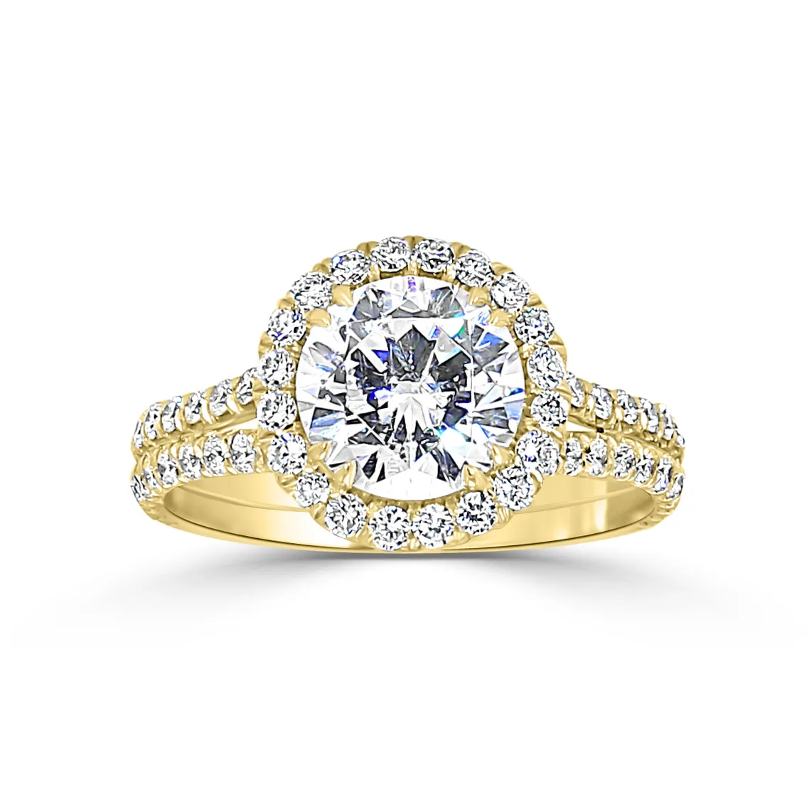 Yellow Gold Double Halo Cushion Cut Engagement Ring