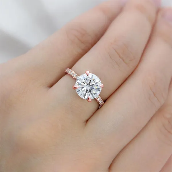 Rose Gold Exclusive French Pave Band and Amazing Halo Ring jewelry store near me