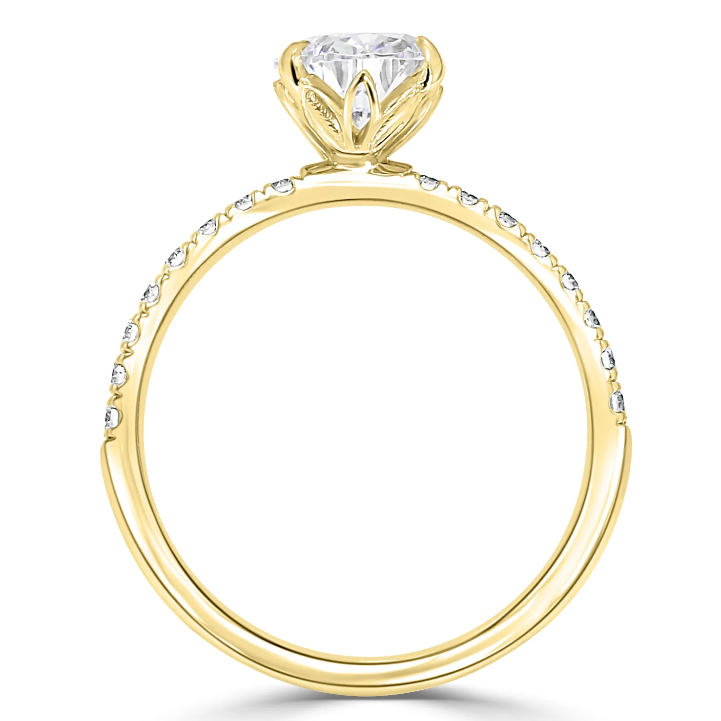 Yellow Gold Beautifully Detailed Floral Inspired French Pave Diamond Ring jewelry store near me