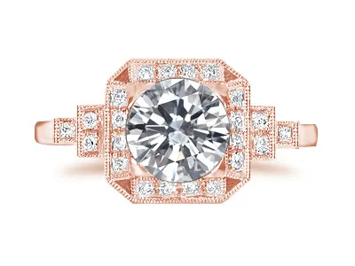 Rose Gold Art Deco Style Blue Sapphire Antique Halo Engagement Ring