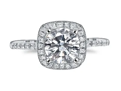 White Gold Engraved Antique Style Engagement Ring