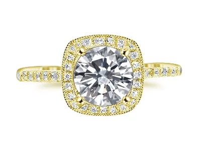 Yellow Gold Engraved Antique Style Engagement Ring