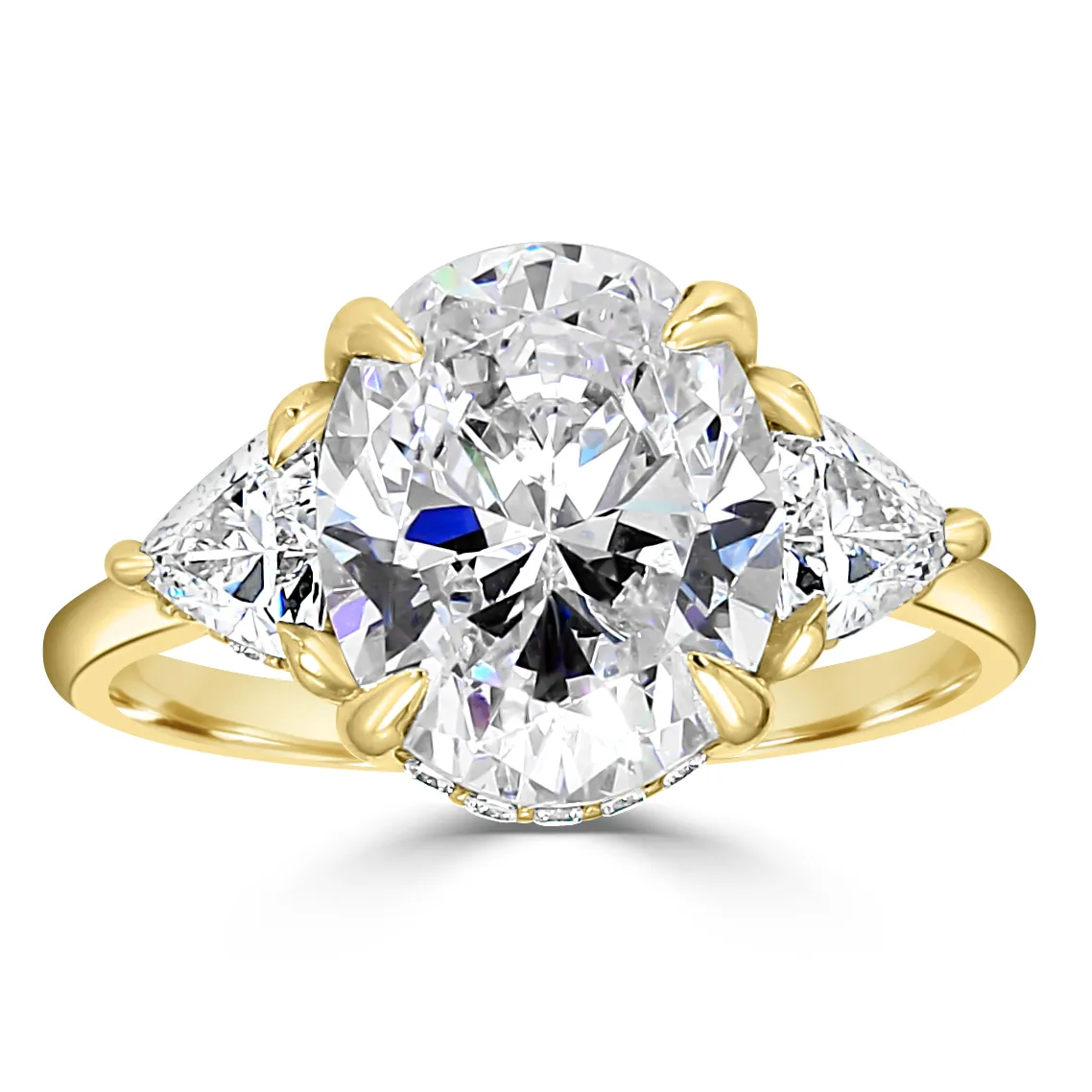 Yellow Gold Spectacular Three Stone Hidden Accent Diamond Ring