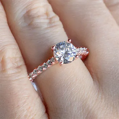 Rose Gold Gorgeous and Brilliant Petite Shared Prong Engagement Ring jewelry windy city