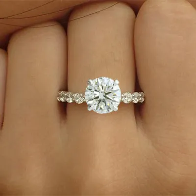 Platinum Gorgeous and Brilliant Petite Shared Prong Engagement Ring from best jeweler