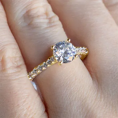 Yellow Gold Gorgeous and Brilliant Petite Shared Prong Engagement Ring jewelry windy city