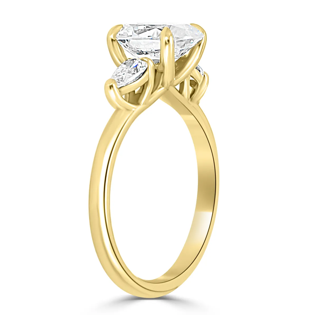 Yellow Gold Oval & Pear Three Stone Diamond Engagement Ring jewelry Wabash avenue