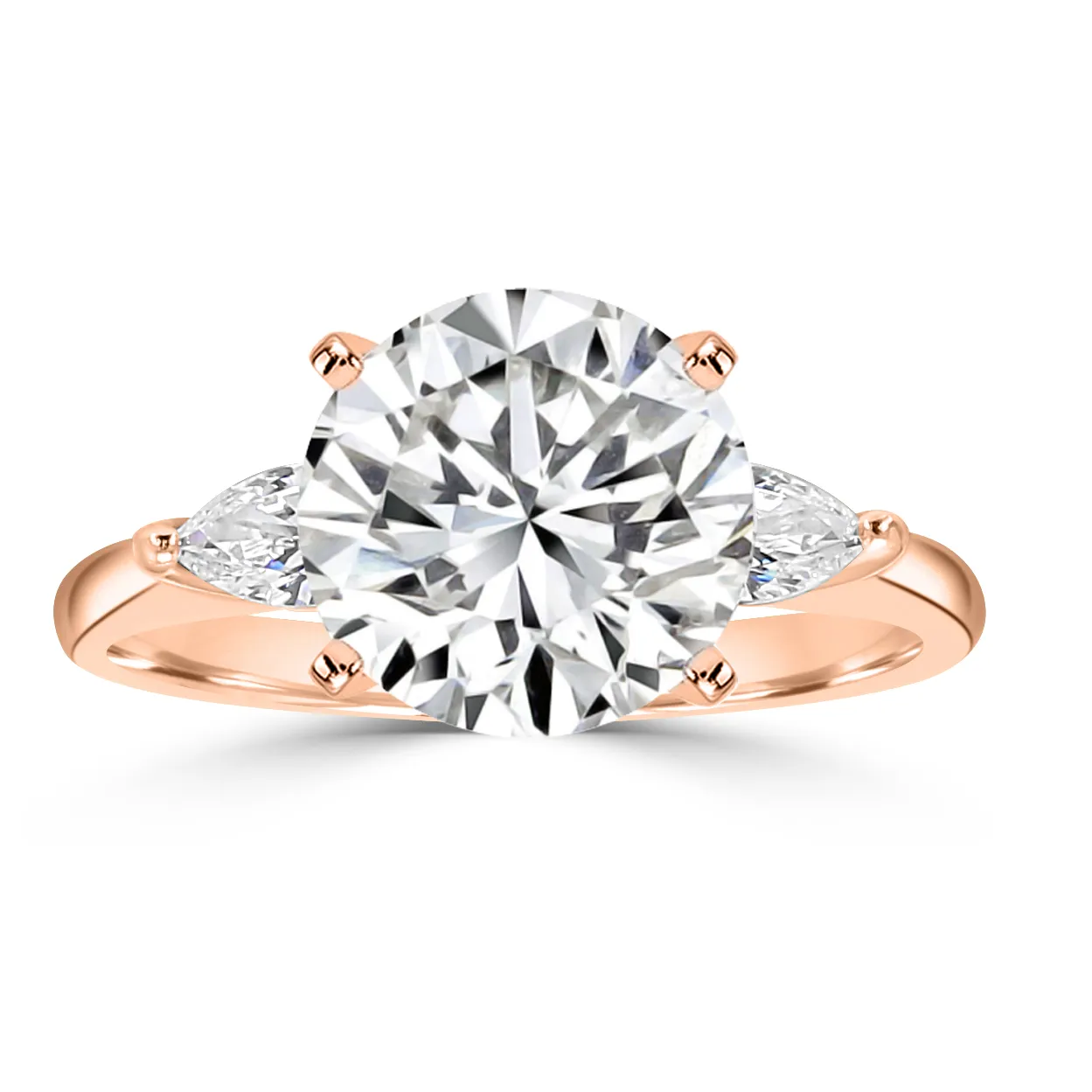 Rose Gold Oval & Pear Three Stone Diamond Engagement Ring