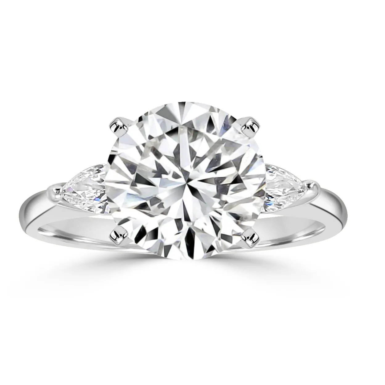 White Gold Oval & Pear Three Stone Diamond Engagement Ring