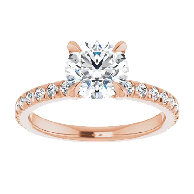 Rose Gold Modern Classic French Pave Set Diamond Engagement Ring