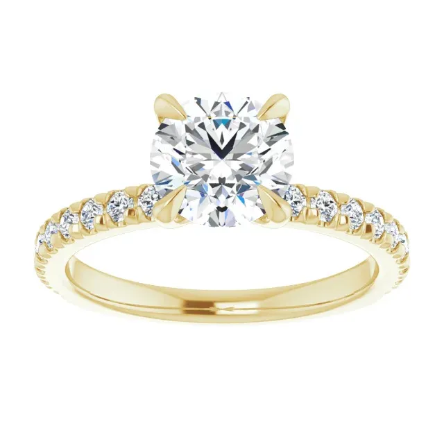 Yellow Gold Modern Classic French Pave Set Diamond Engagement Ring