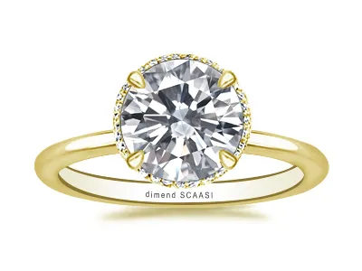 Yellow Gold Minimalist Belgian Pave Open Profile Engagement Ring