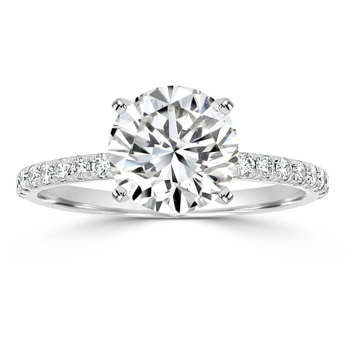 White Gold Refined and Slimmer Delicate Pave Engagement Ring