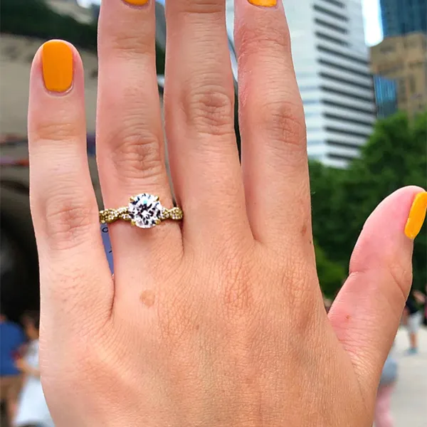 Yellow Gold Twisted Double Pave Unique Engagement Ring jewelry windy city