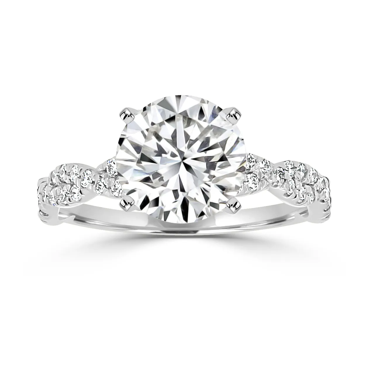 White GoldTwisted Double Pave Unique Engagement Ring
