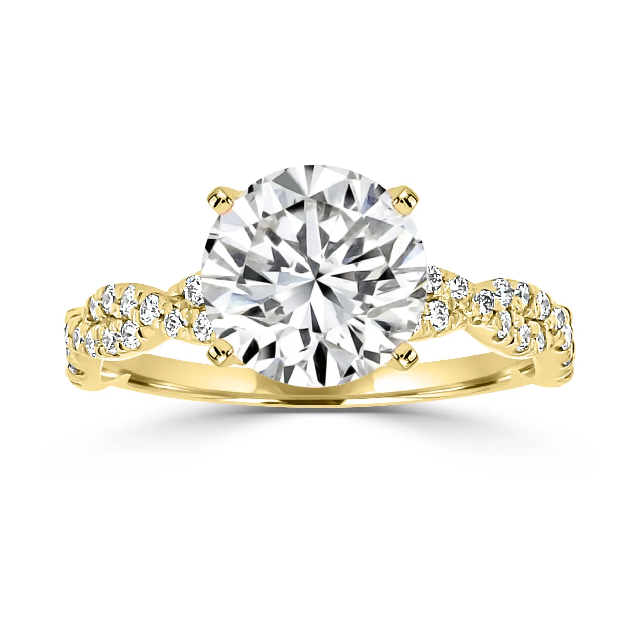 Yellow Gold Twisted Double Pave Unique Engagement Ring