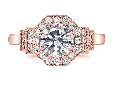 Rose Gold Art Deco Octagonal Halo Antique Diamond Ring