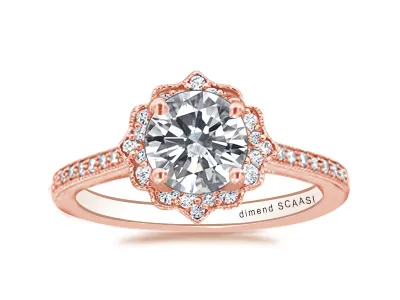 Rose Gold Antique Style Halo Diamond Engagement Ring