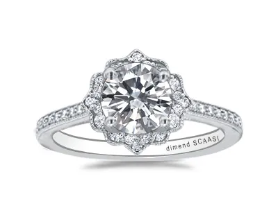 Platinum Antique Style Halo Diamond Engagement Ring