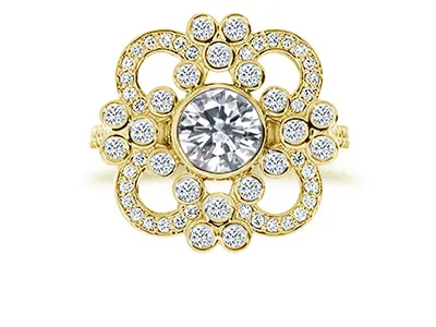 Yellow Gold Extravagant Art Deco Diamond Engagement Ring