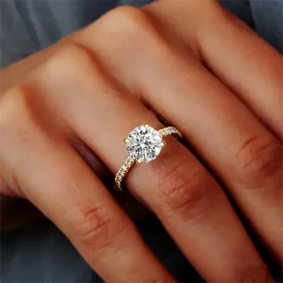 Yellow Gold Modern Classic Pave 4 Prong Engagement Ring jewelry online