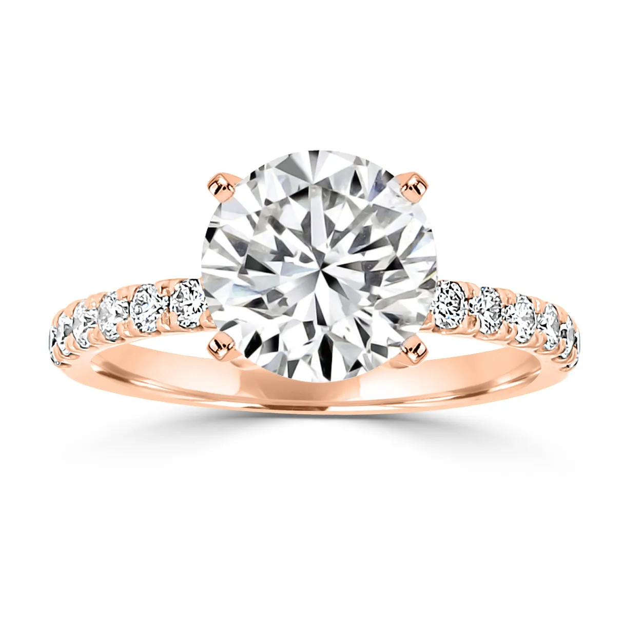 Rose Gold Modern Classic Pave 4 Prong Engagement Ring