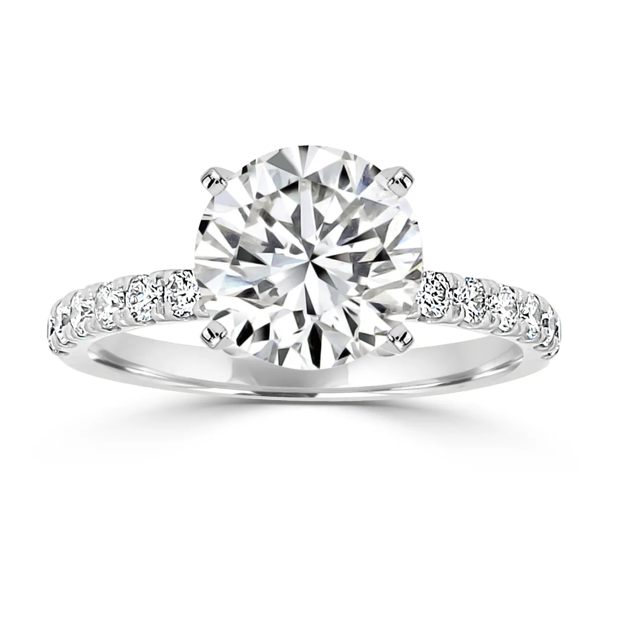 Platinum Modern Classic Pave 4 Prong Engagement Ring