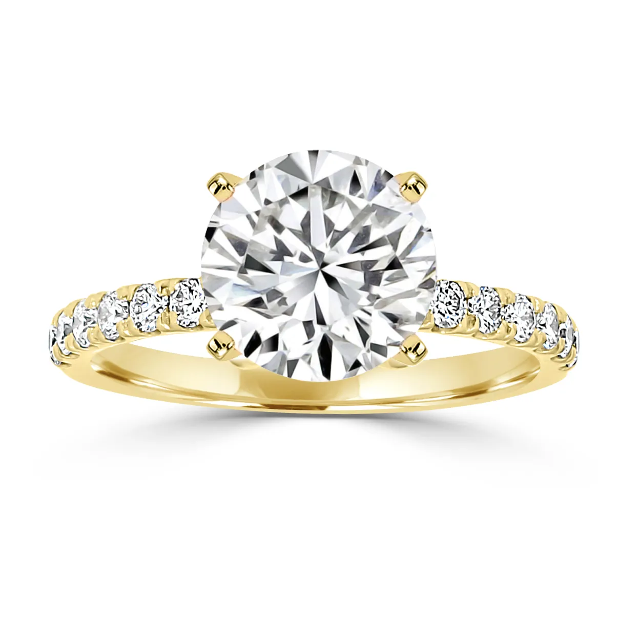 Yellow Gold Modern Classic Pave 4 Prong Engagement Ring