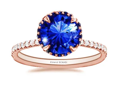 Rose Gold Sapphire Set Hidden Halo Engagement Ring