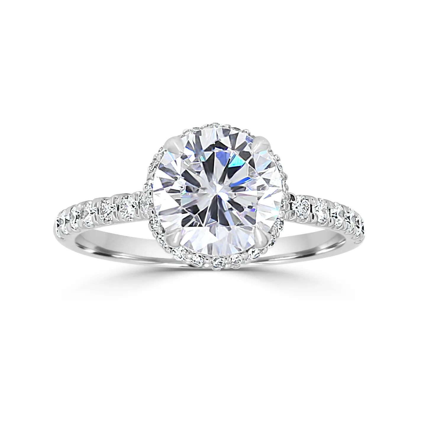 White Gold Belgian Pave Elegant and Unique Hidden Accent Diamond Ring