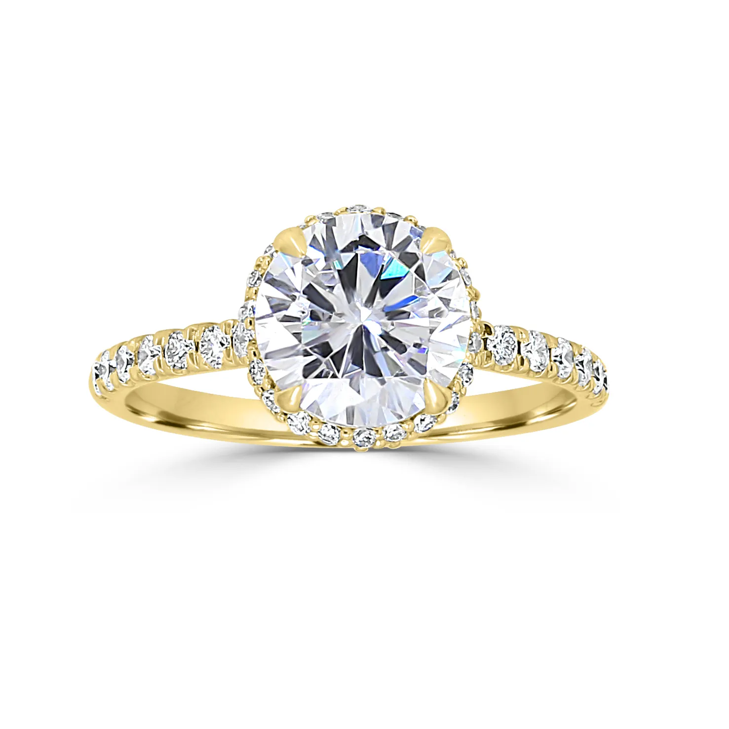 Yellow Gold Belgian Pave Elegant and Unique Hidden Accent Diamond Ring