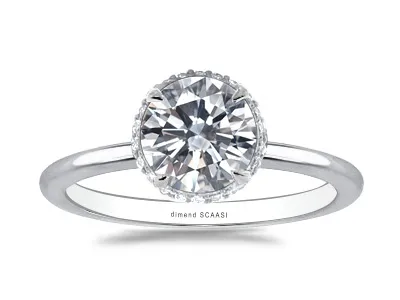 Platinum Elegant and Unique Belgian Pave Hidden Halo Engagement Ring