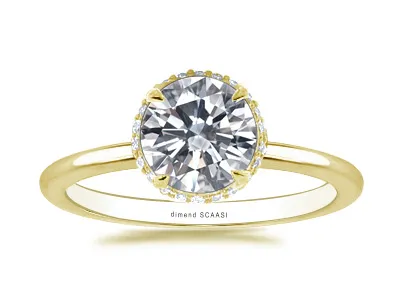 Yellow Gold Elegant and Unique Belgian Pave Hidden Halo Engagement Ring