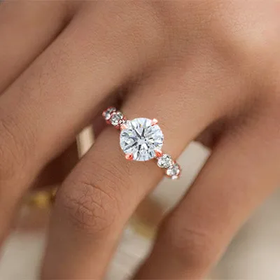 Rose Gold Compass Set Shared Prong Diamond Engagement Ring jewelry online