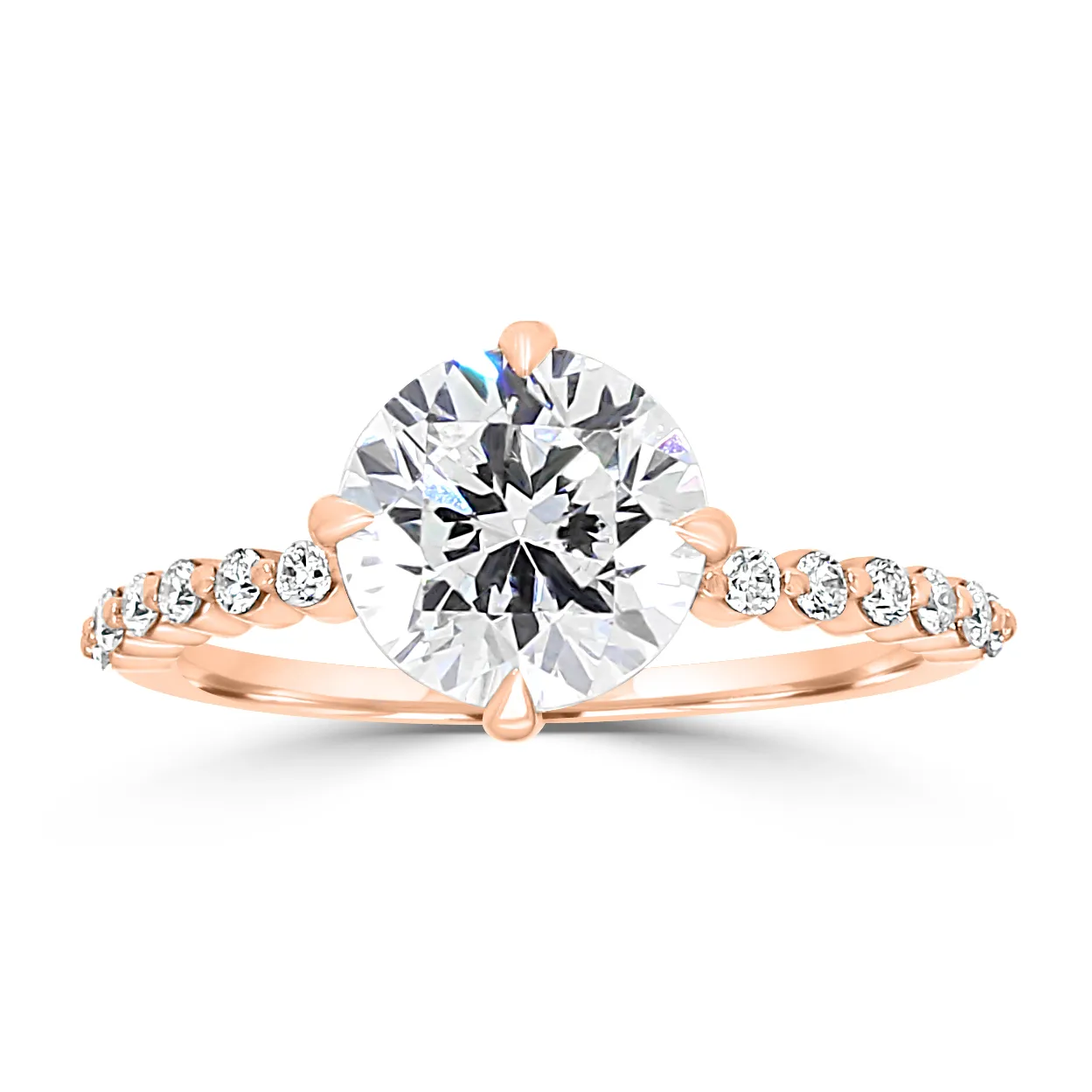 Rose Gold Compass Set Shared Prong Diamond Engagement Ring