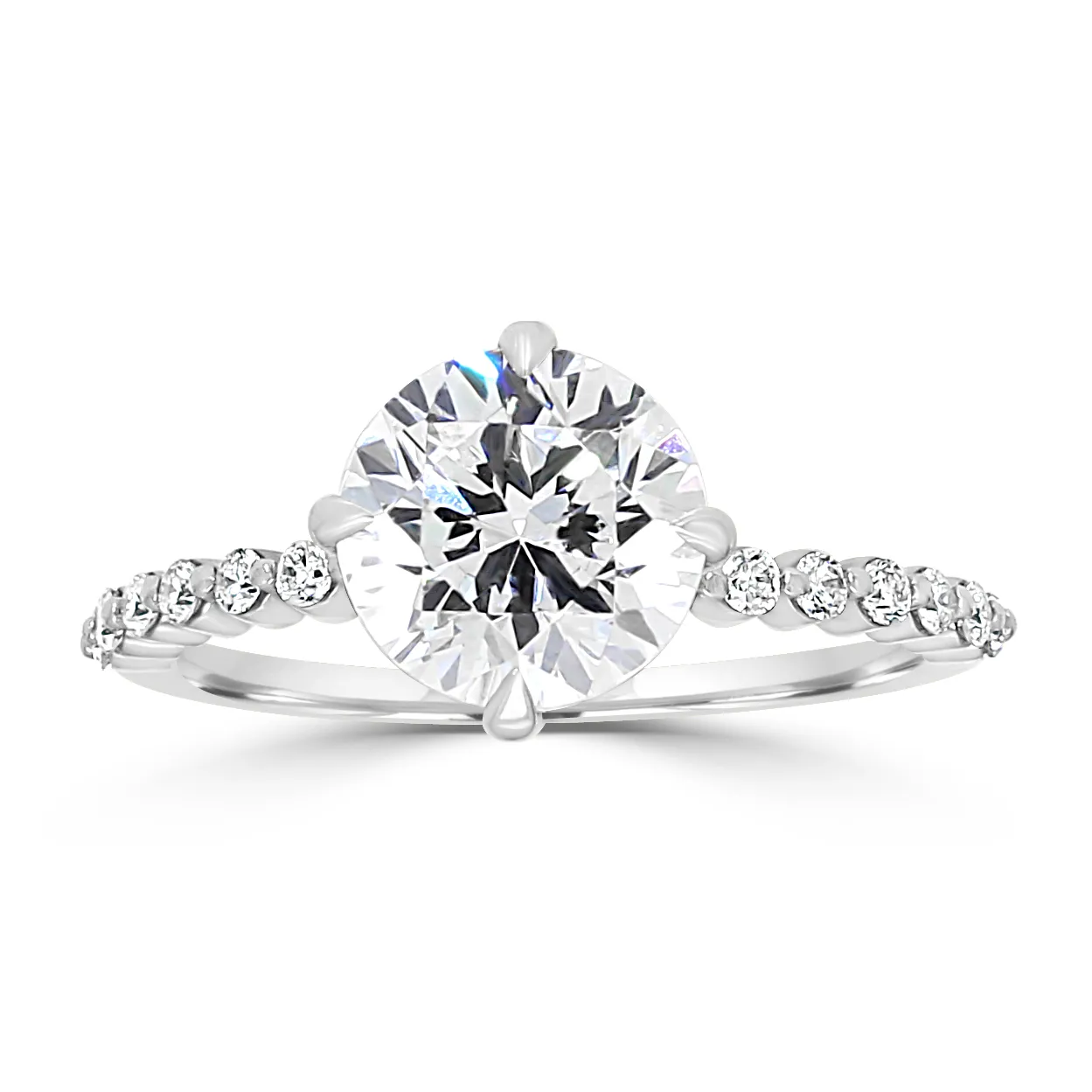 Platinum Compass Set Shared Prong Diamond Engagement Ring