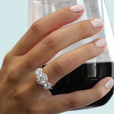 White Gold3-stone Halo Engagement Ring from best jeweler