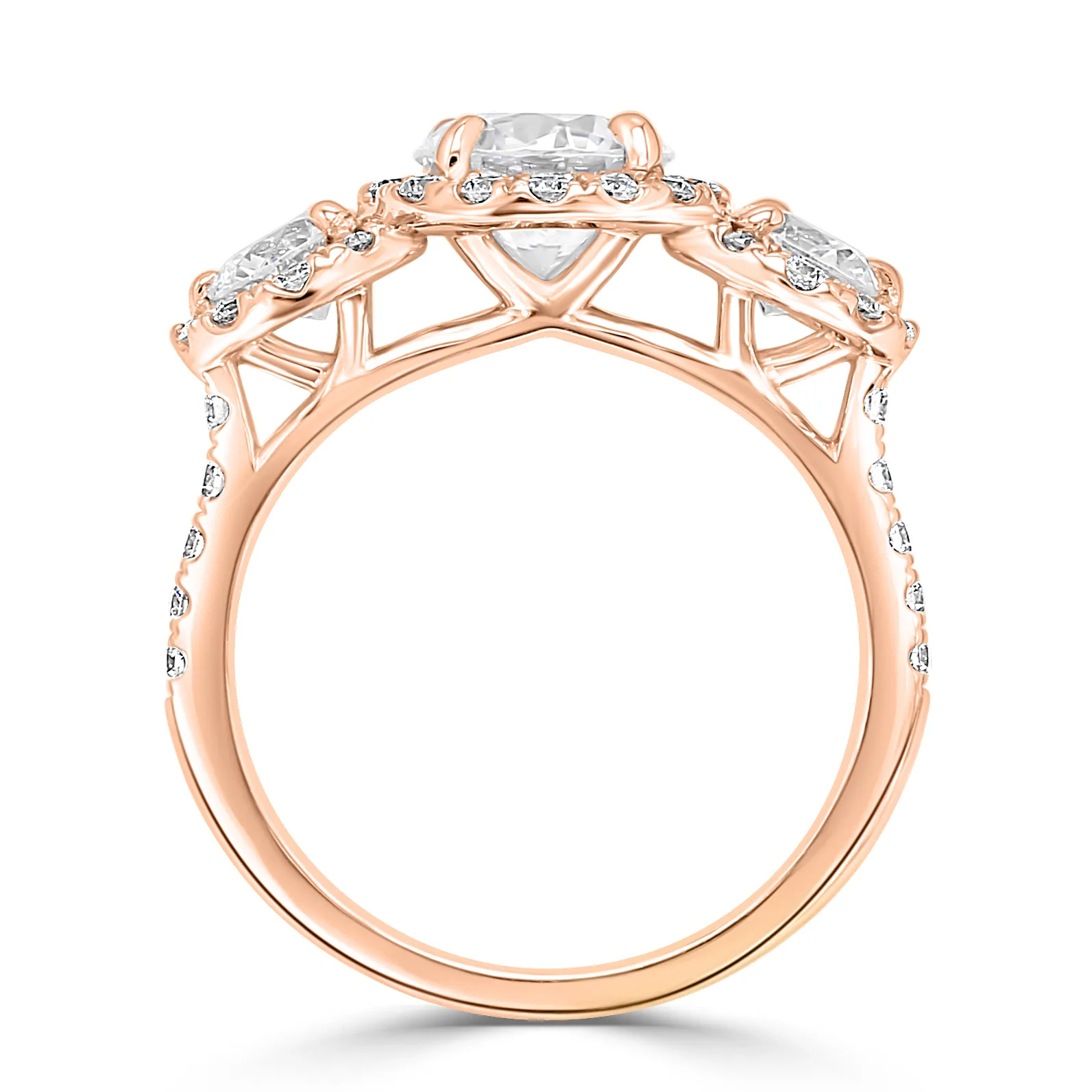 Rose Gold 3-stone Halo Engagement Ring jewelry store near me