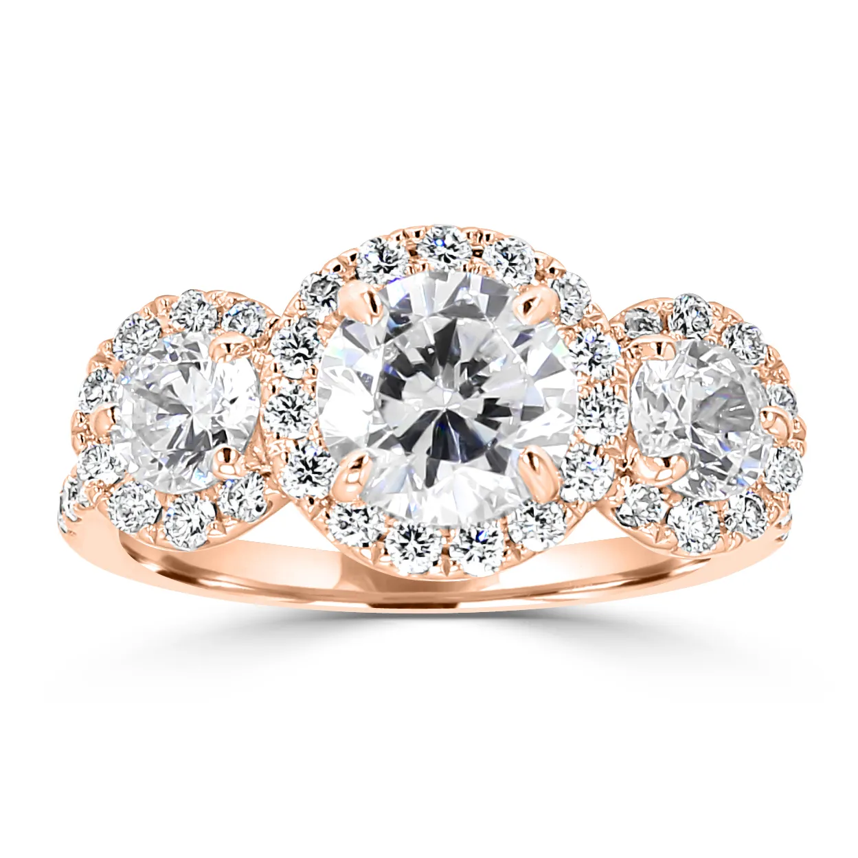 Rose Gold 3-stone Halo Engagement Ring