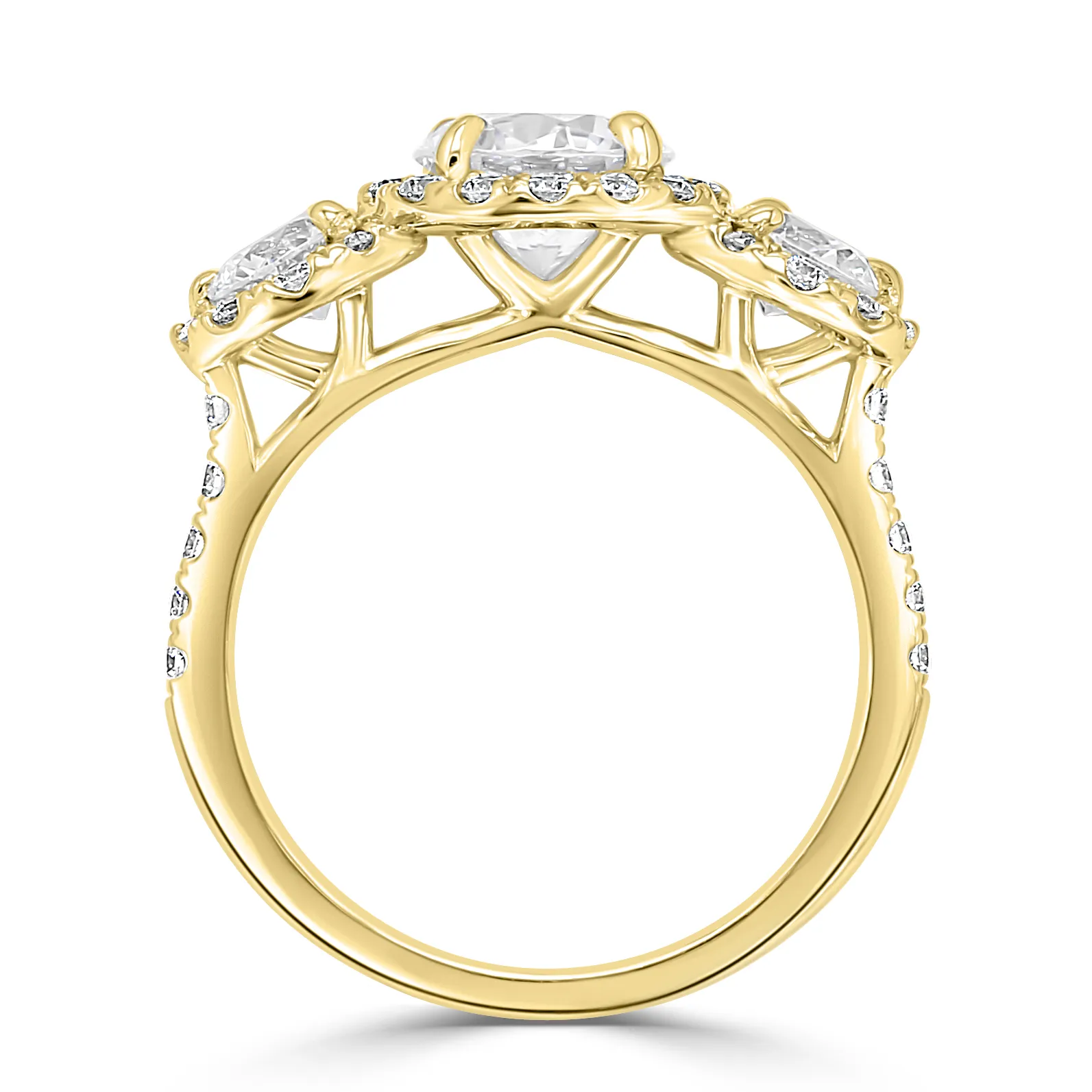 Yellow Gold 3-stone Halo Engagement Ring jewelry store near me