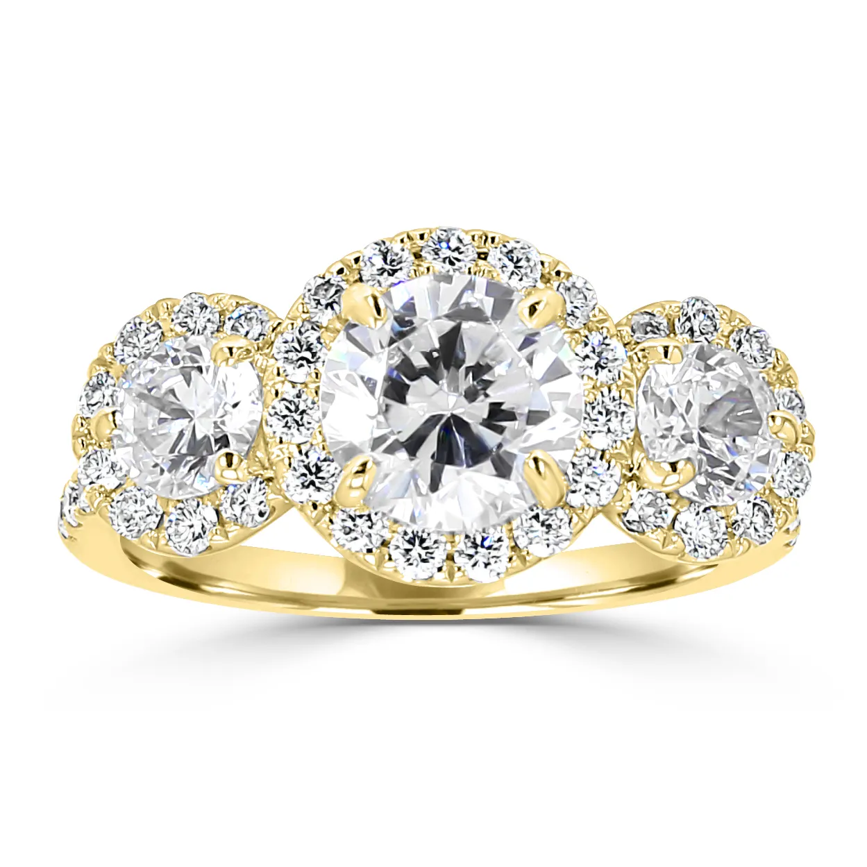 Yellow Gold 3-stone Halo Engagement Ring