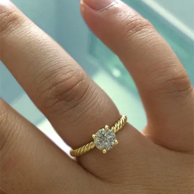 Yellow Gold Twisted Rope Band Side Stone Diamond Engagement Ring jewelry online