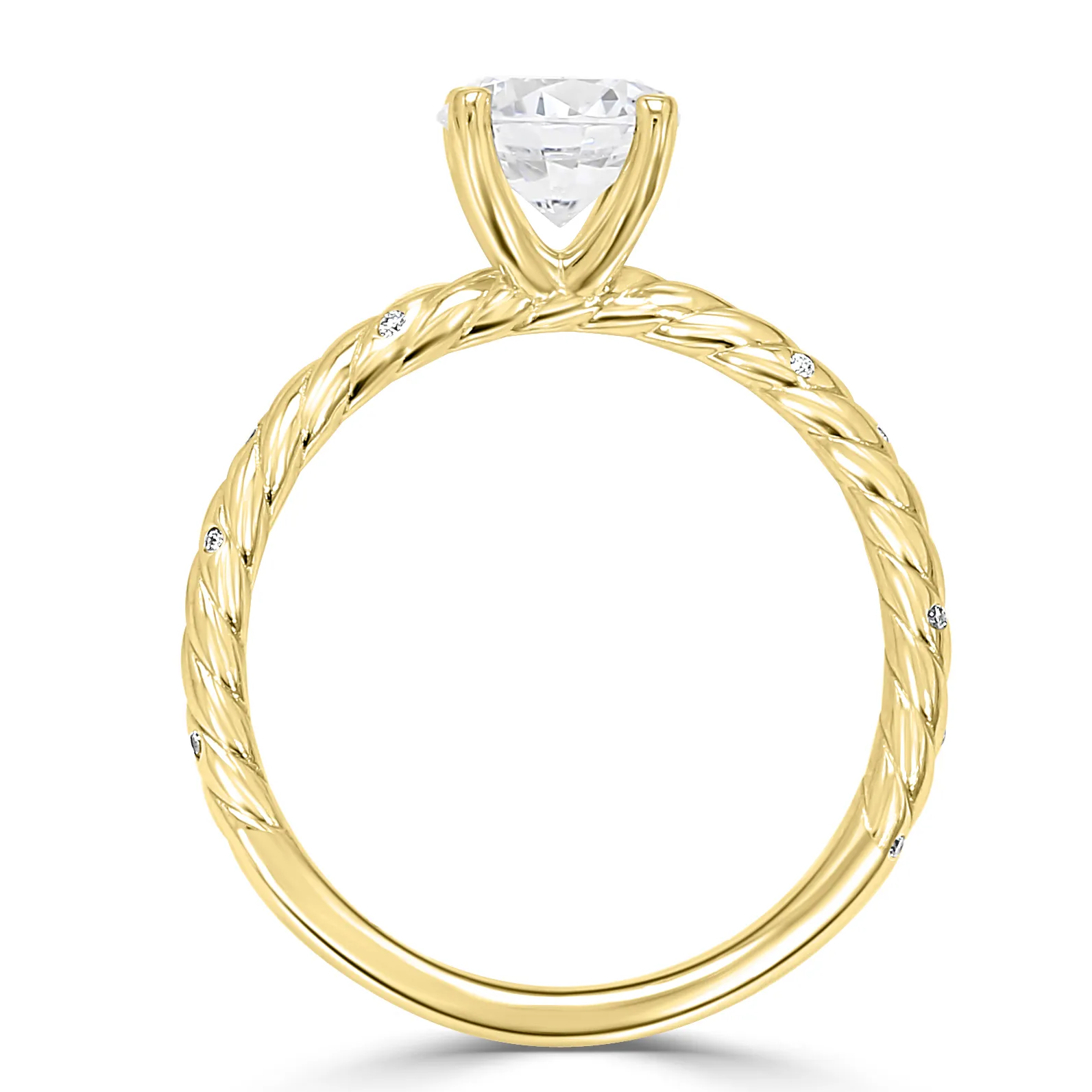 Yellow Gold Twisted Rope Band Side Stone Diamond Engagement Ring jewelry store near me