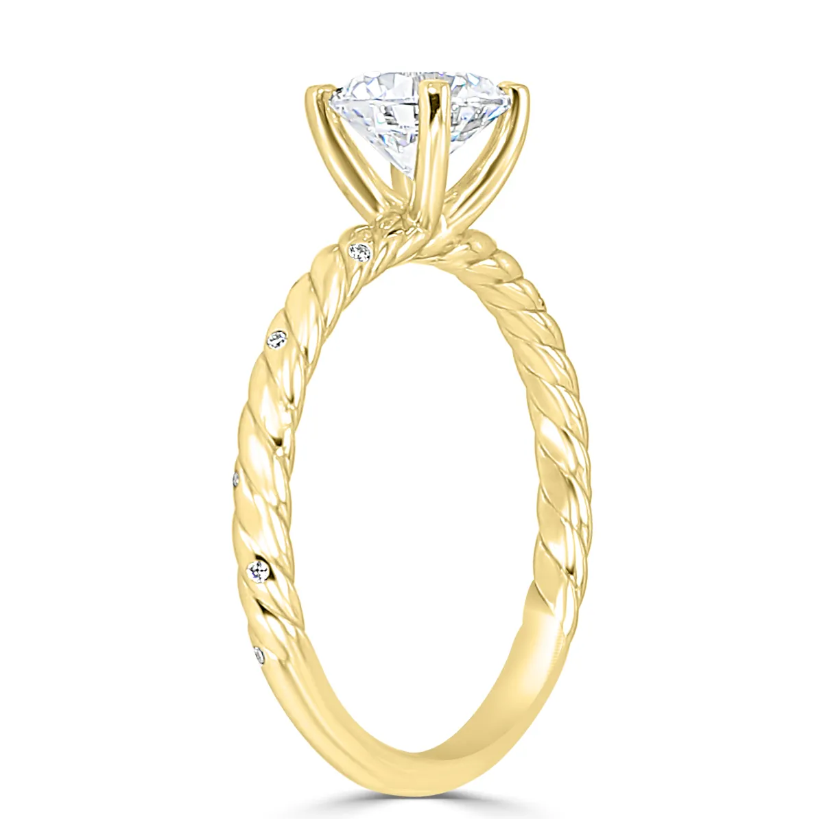 Yellow Gold Twisted Rope Band Side Stone Diamond Engagement Ring jewelry Wabash avenue